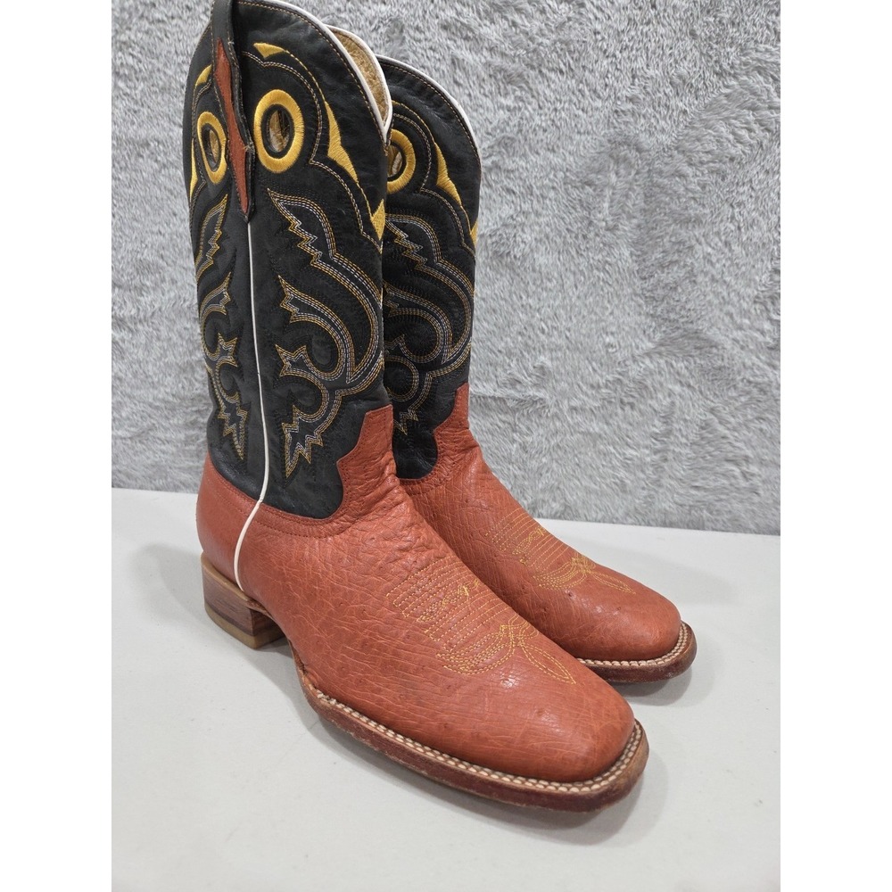 El General Men's Cowboy Boots Cognac Smooth Ostrich Sz  8
